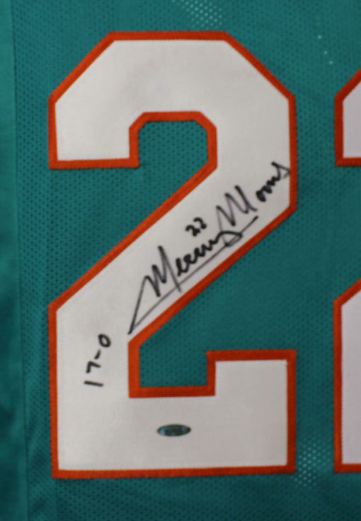 Mercury Morris Autographed/Signed Miami Dolphins Teal XL Jersey 17-0 TRI 13080