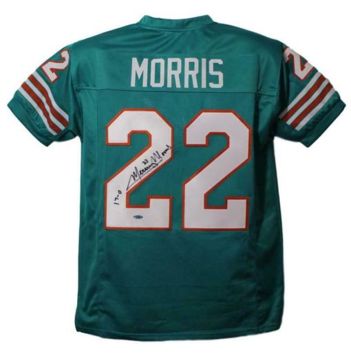 Mercury Morris Autographed/Signed Miami Dolphins Teal XL Jersey 17-0 TRI 13080