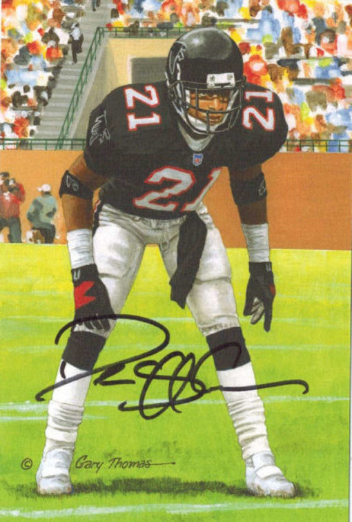 Deion Sanders Autographed Atlanta Falcons Goal Line Art Card Black 13103