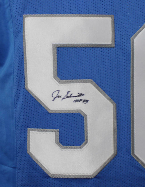 Joe Schmidt Autographed/Signed Detroit Lions Blue XL Jersey 13111