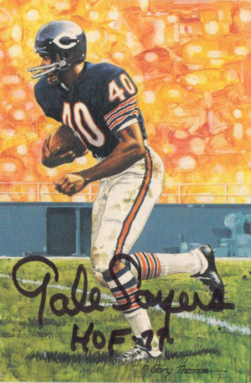 Gale Sayers Autographed Chicago Bears Goal Line Art Card HOF 77 Black 13159