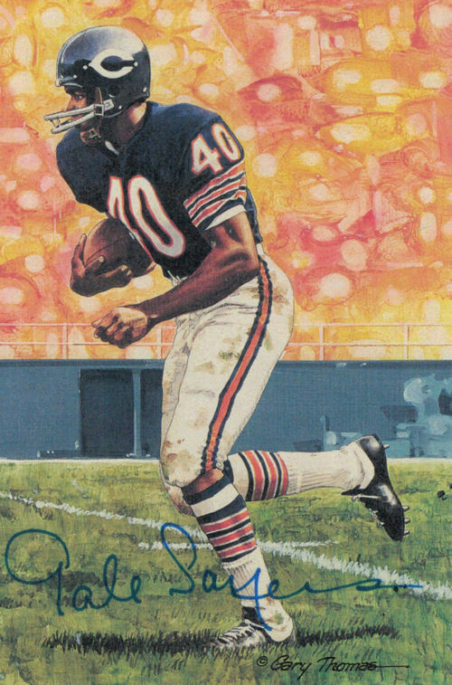 Gale Sayers Autographed/Signed Chicago Bears Goal Line Art Card Blue 13160