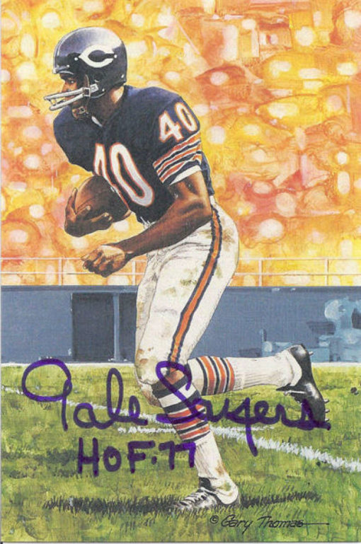 Gale Sayers Autographed Chicago Bears Goal Line Art Card Blue HOF 13161