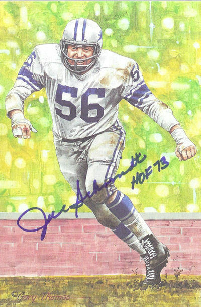 Joe Schmidt Autographed Detroit Lions Goal Line Art Card Blue HOF 13177