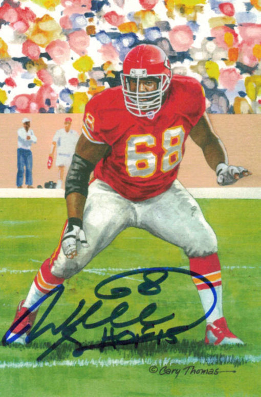 Will Shields Signed Kansas City Chiefs Goal Line Art Card HOF Blue 13215