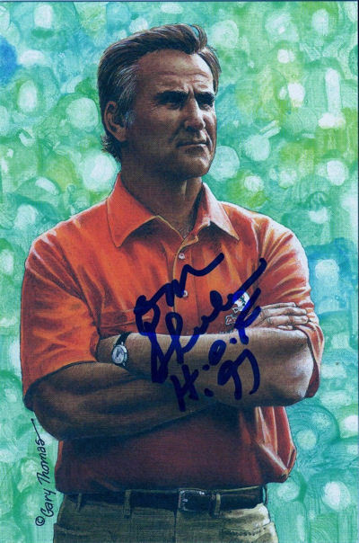 Don Shula Autographed Miami Dolphins Goal Line Art Card Blue HOF 97 13223
