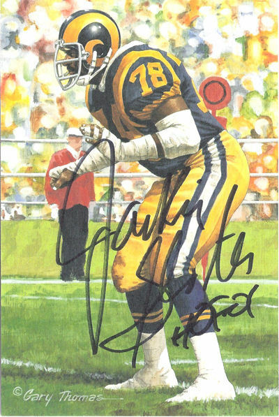 Jackie Slater Autographed Los Angeles Rams Goal Line Art Black HOF 01 13251