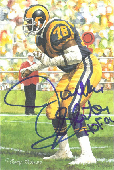 Jackie Slater Autographed Los Angeles Rams Goal Line Art Card Blue HOF 13252