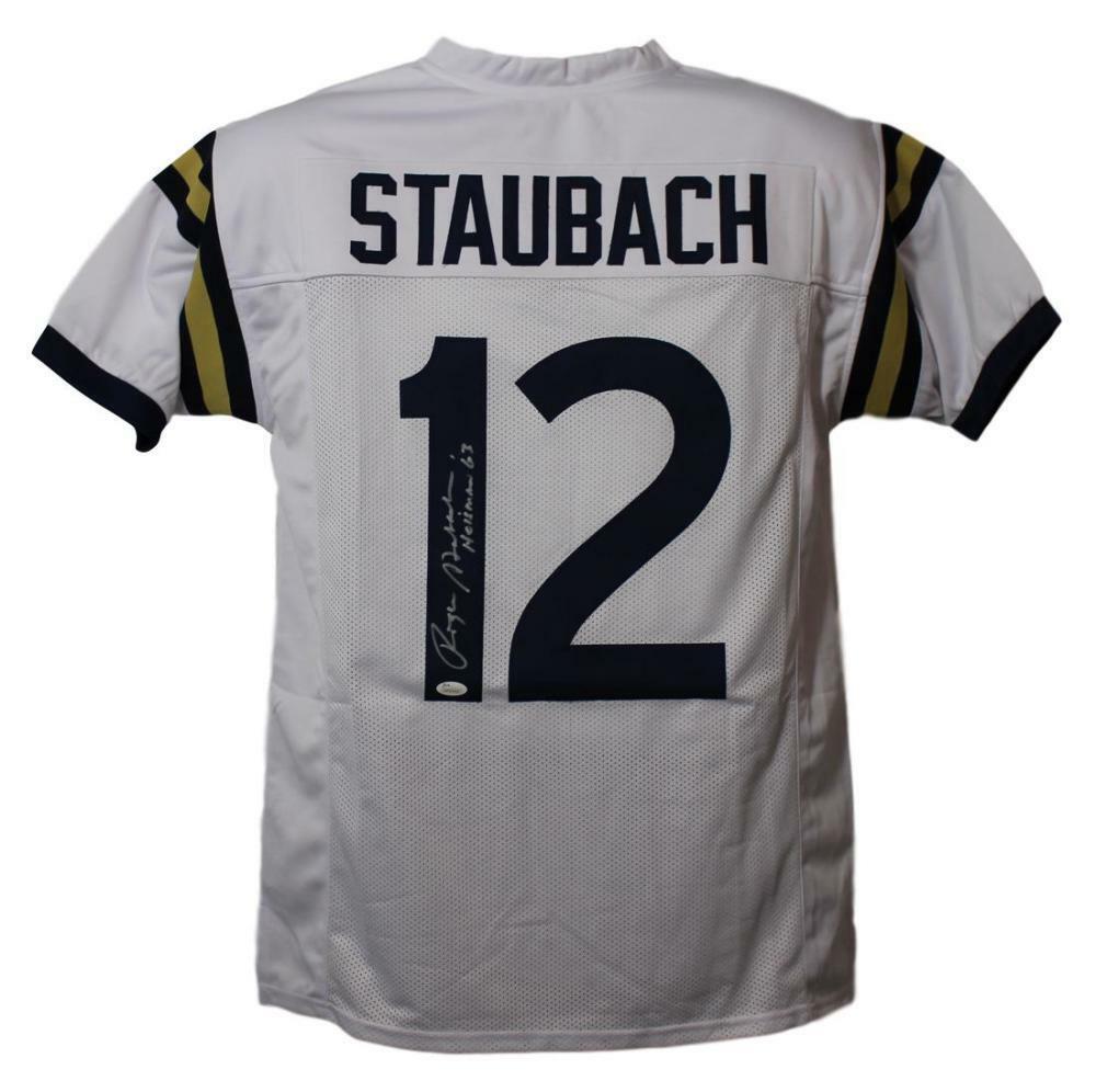 Roger Staubach Autographed/Signed Navy XL White Jersey Heisman 63 JSA 13349