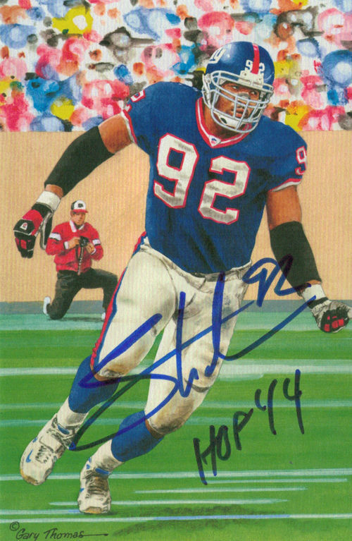 Michael Strahan Autographed New York Giants Goal Line Art Card HOF Blue 13388