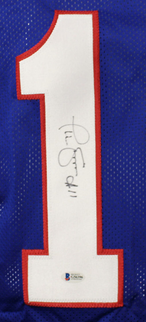 Phil Simms Autographed/Signed New York Giants Blue XL Jersey BAS 13423