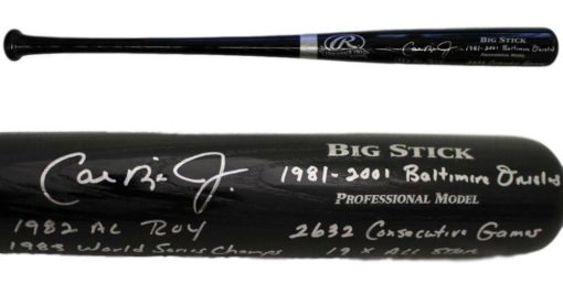 Cal Ripken Jr Autographed Baltimore Orioles Black Rawlings Bat 10 Insc JSA 13437