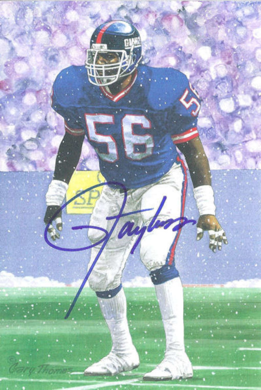 Lawrence Taylor Autographed New York Giants Goal Line Art Card Blue 13473