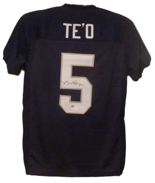 Manti Te'o Autographed/Signed Notre Dame Fighting Irish Blue XL Jersey 13506