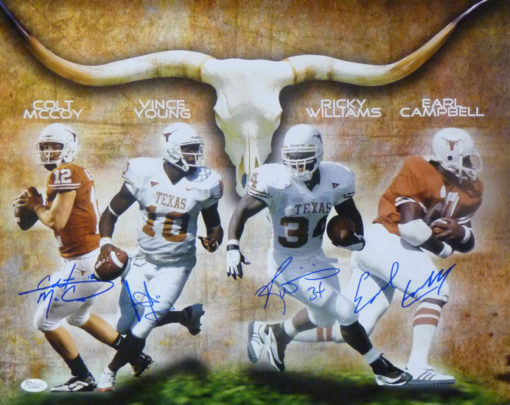 Texas Longhorns Legends Mccoy Young Williams Campbell Signed 16x20 Photo 13525