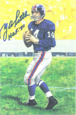 YA Tittle Autographed/Signed New York Giants Goal Line Art Card Blue HOF 13599