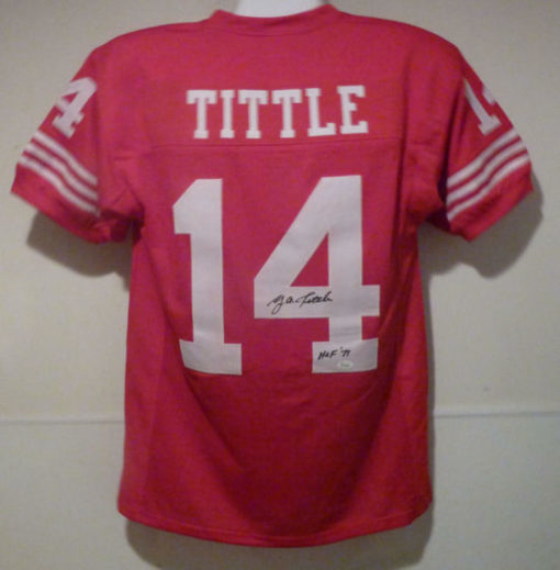 YA Tittle Autographed/Signed San Francisco 49ers XL Red Jersey HOF JSA 13602