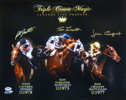 Triple Crown Signed 16x20 Photo Jean Cruguet Turcotte & Steve Cauthen PSA 13620