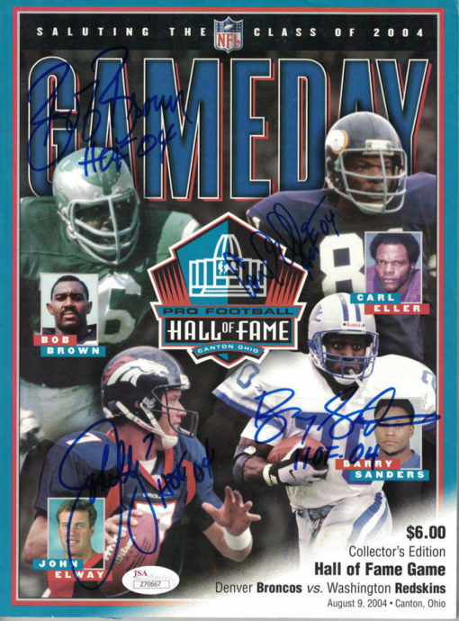 2004 Hall of Fame Gameday Magazine Signed Elway Sanders Brown Eller JSA 13657
