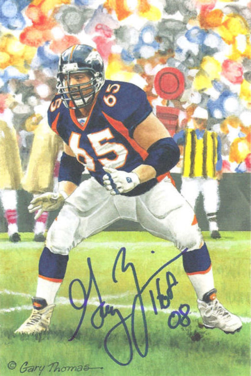 Gary Zimmerman Autographed Denver Broncos Goal Line Art Card Blue HOF 13968