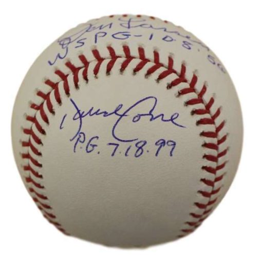 New York Yankees Autographed Perfect Game OML Baseball Larsen Wells Cone JSA 140