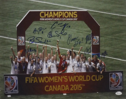 USA Womens Soccer Team Signed 16x20 Photo Champions Solo Lloyd +7 Sigs JSA 14013