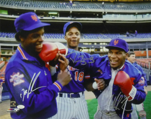 Mike Tyson Doc Gooden Darryl Strawberry Signed NY Mets 16x20 Photo JSA 14033 PF