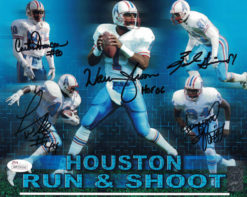 Houston Oilers Run n Shoot Autographed 8x10 Photo Moon Givins +3 JSA 14136