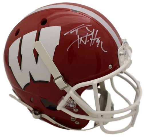 TJ Watt Autographed/Signed Wisconsin Badgers Schutt Red  Replica Helmet JSA 1448