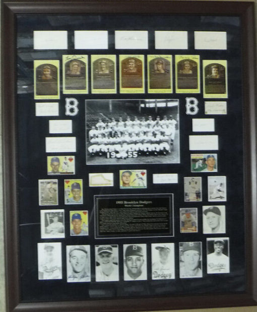 1955 Brooklyn Dodgers Team Autographed Framed Cuts & Cards 36 Sigs JSA 14568