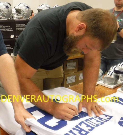 Travis Frederick Autographed/Signed Dallas Cowboys XL White Jersey JSA 14607