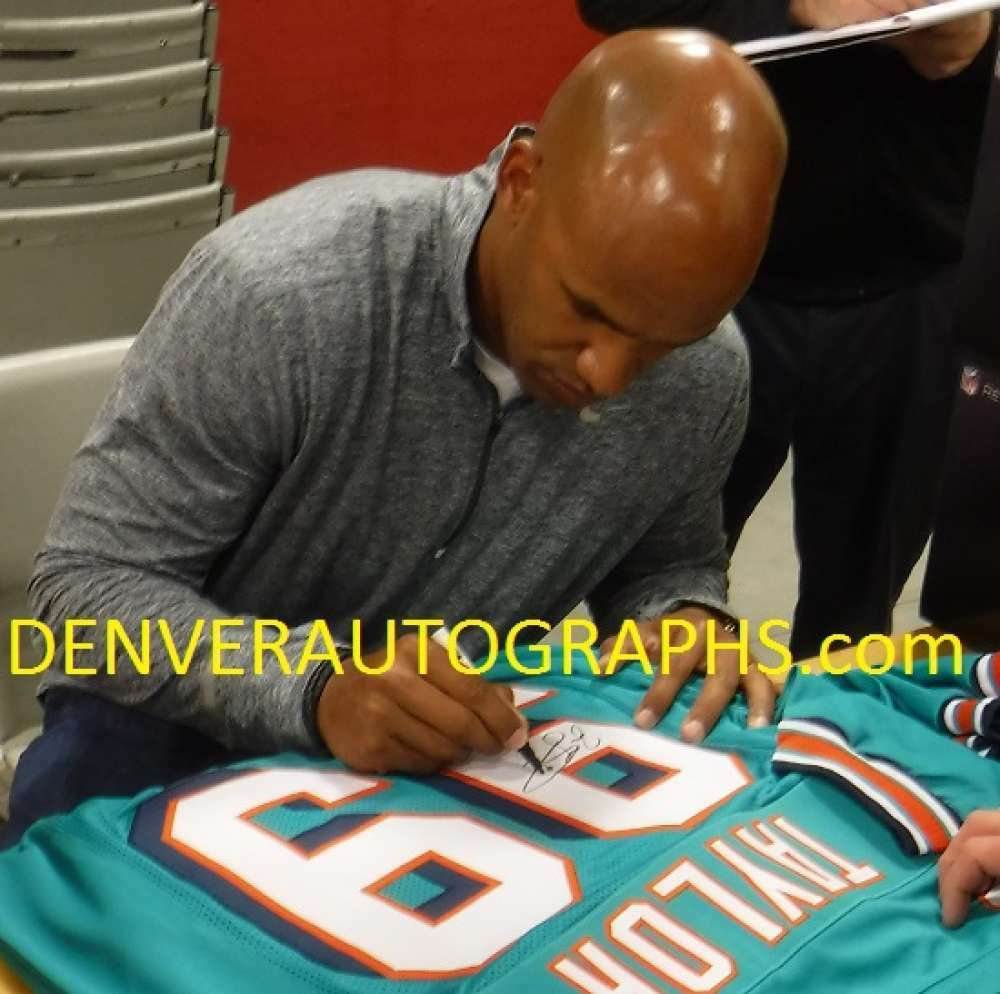 Jason Taylor Autographed/Signed Miami Dolphins Teal XL Jersey HOF JSA 