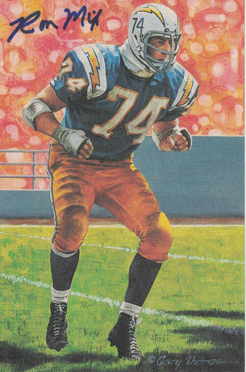 Ron Mix Autographed/Signed San Diego Chargers Goal Line Art Card Blue 15230