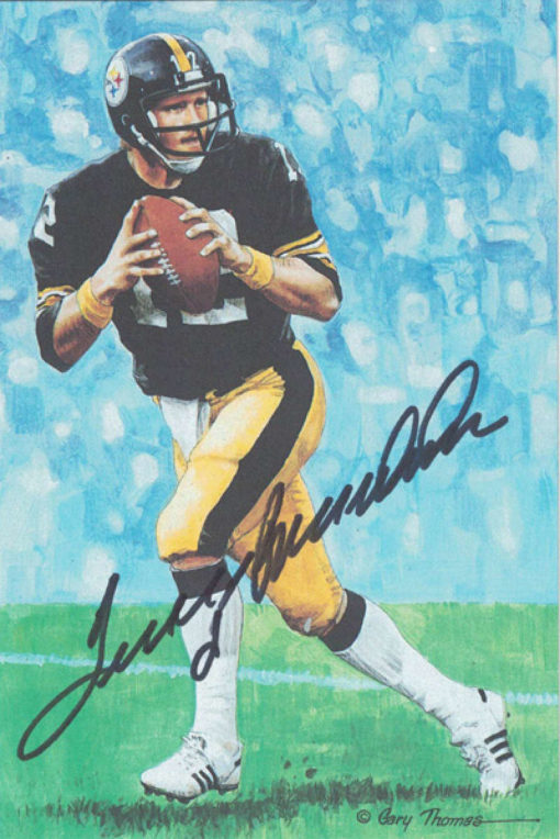 Terry Bradshaw Signed Pittsburgh Steelers Goal Line Art Card Black JSA 16908