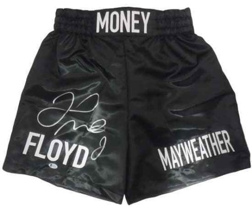 Floyd Mayweather Autographed/Signed Black Boxing Trunks BAS 17267