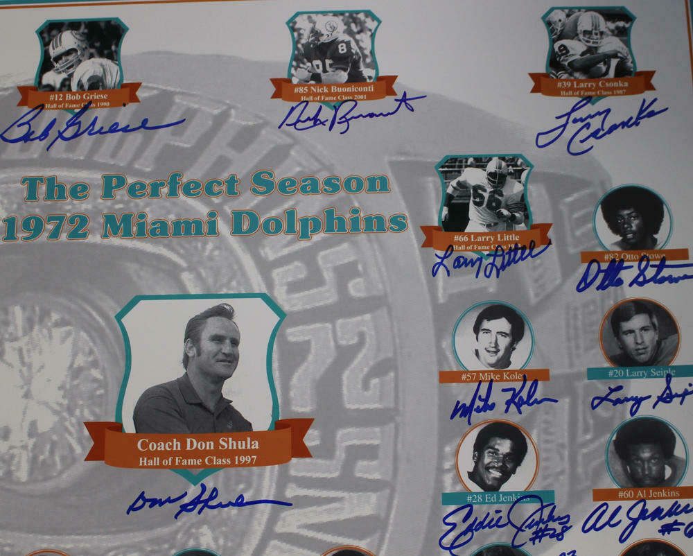1972 Miami Dolphins Team Signed 16×20 Photo Scott Griese 31 Sigs BAS