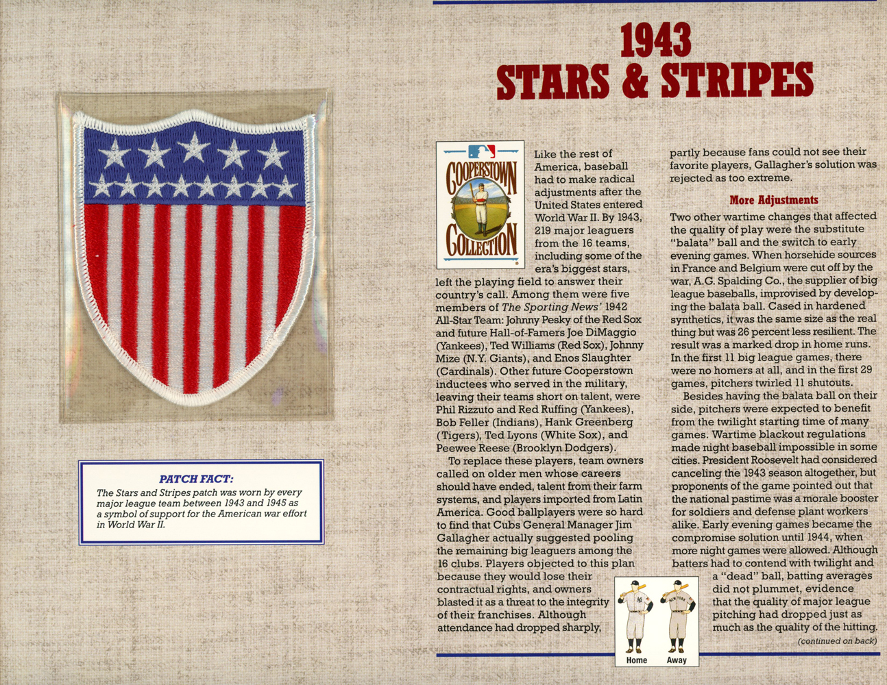 1943 Stars & Stripes Patch Stat Card Cooperstown Official Willabee & Ward