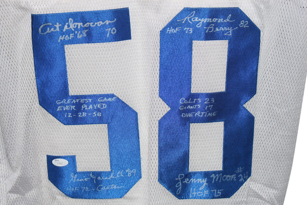 1958 Baltimore Colts Autographed White XL Jersey 4 Sigs Donovan Berry JSA