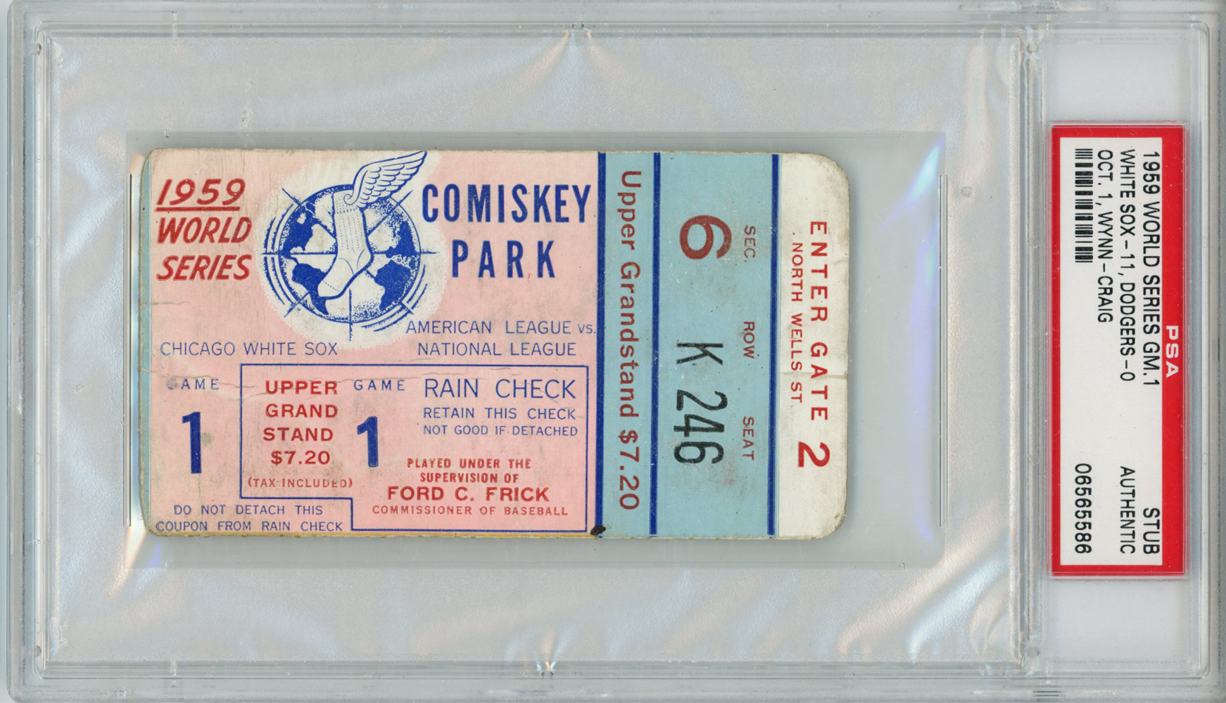 1959 World Series Game 1 Ticket Stub Dodgers vs White Sox PSA Slab