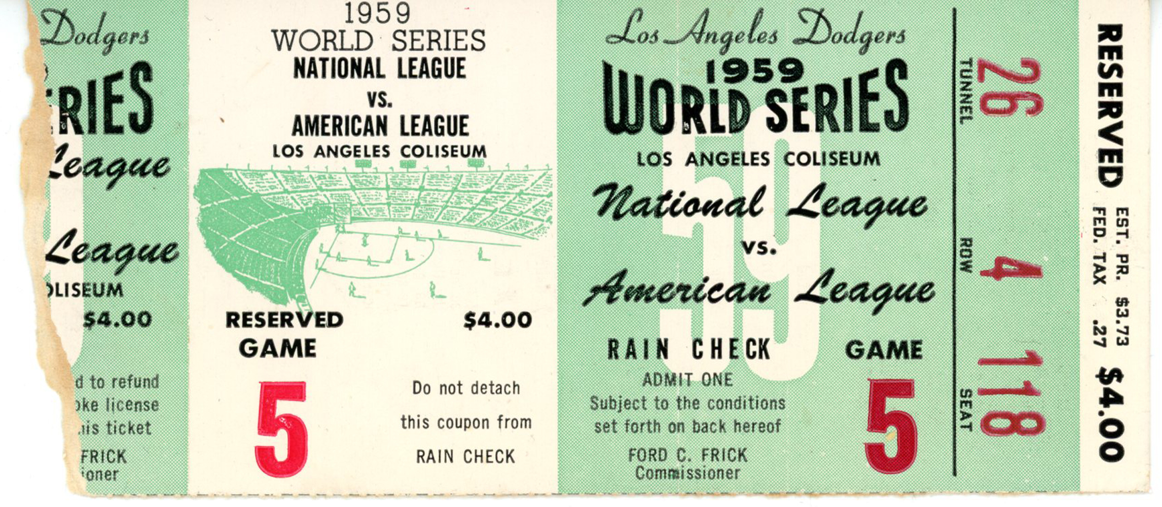 1959 World Series Game 5 Ticket Stub Los Angeles Dodgers vs White Sox
