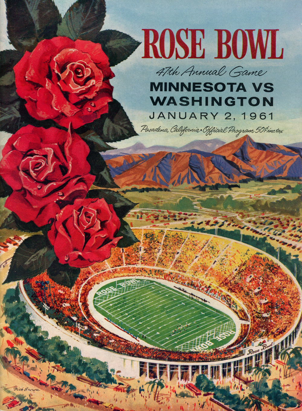 1961 Rose Bowl Program Minnesota Golden Gophers vs Washington Huskies