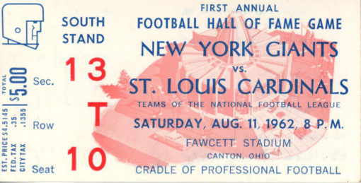 1962 Hall Of Fame Game Ticket New York Giants vs St Louis Cardinals