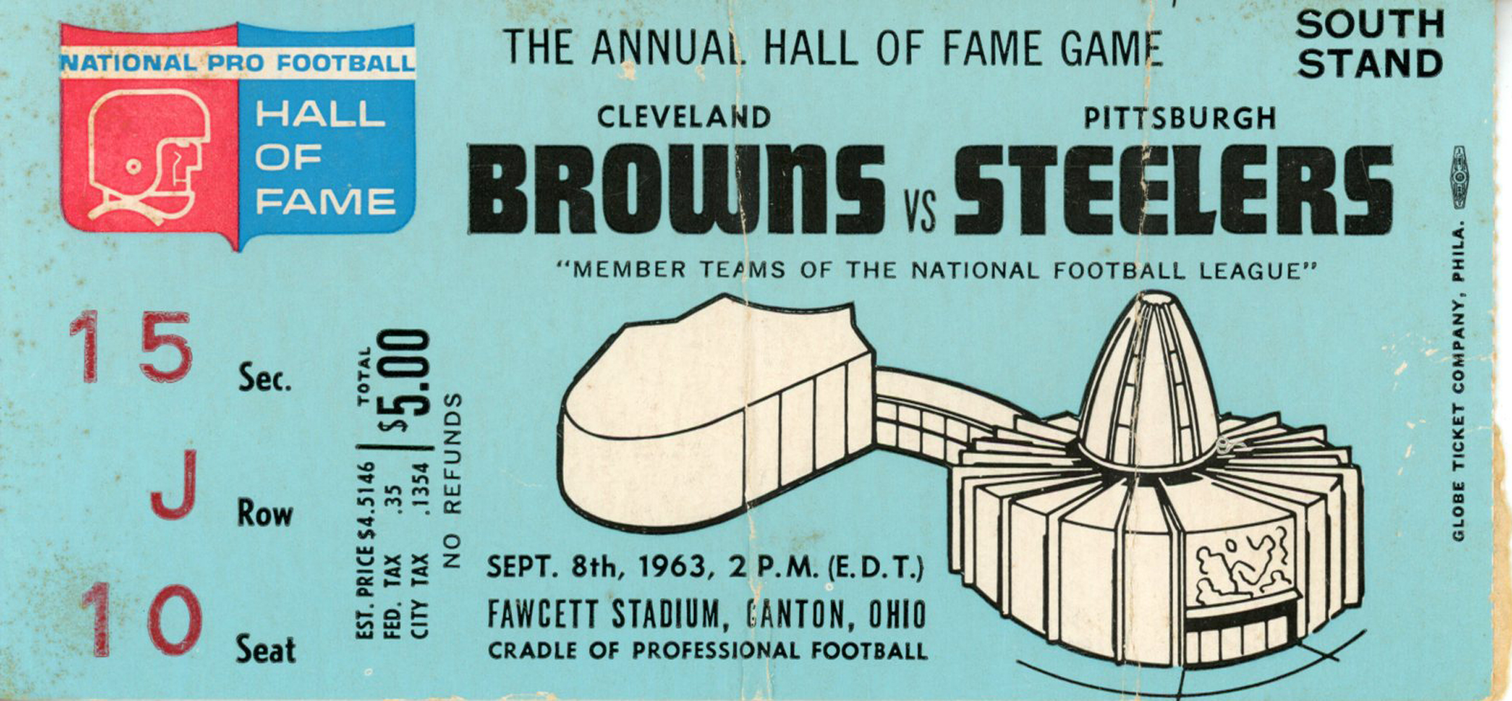 1963 Hall Of Fame Game Ticket Cleveland Browns vs Pittsburgh Steelers –  Denver Autographs