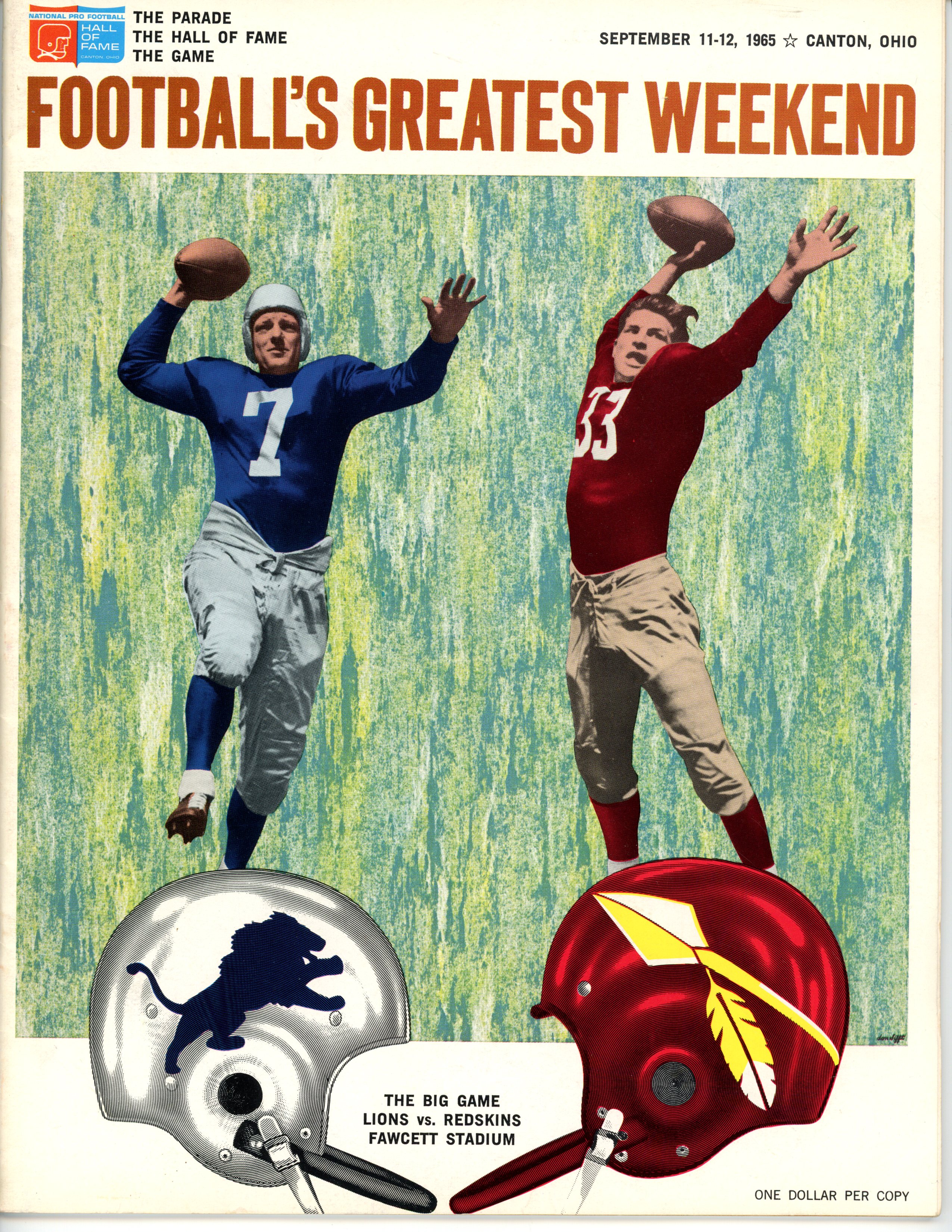 1965 Hall Of Fame Game Program Magazine Lions vs Redskins