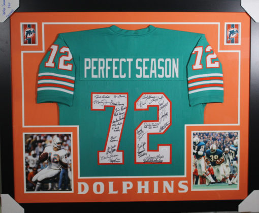 1972 Miami Dolphins Team Autographed Framed Teal XL Jersey 27 Sigs JSA 11033