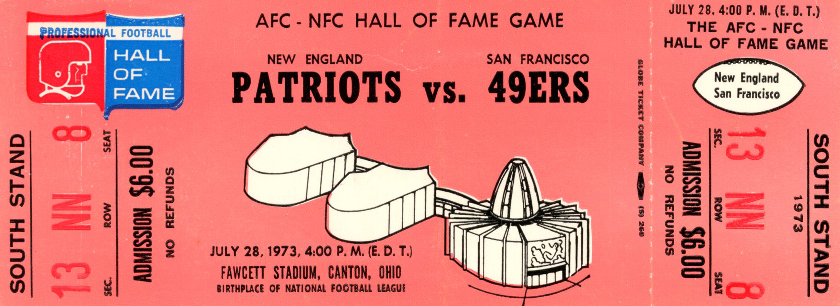 1973 Hall Of Fame Game Ticket New England Patriots vs San Francisco 49ers
