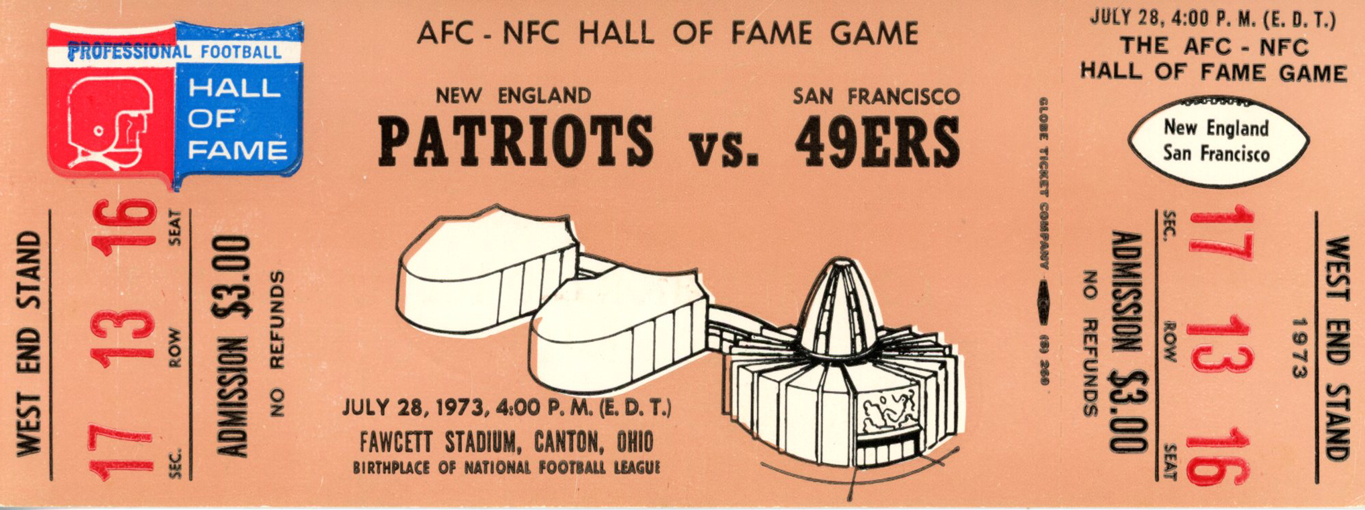 1973 Hall Of Fame Game Ticket New England Patriots vs San Francisco 49ers