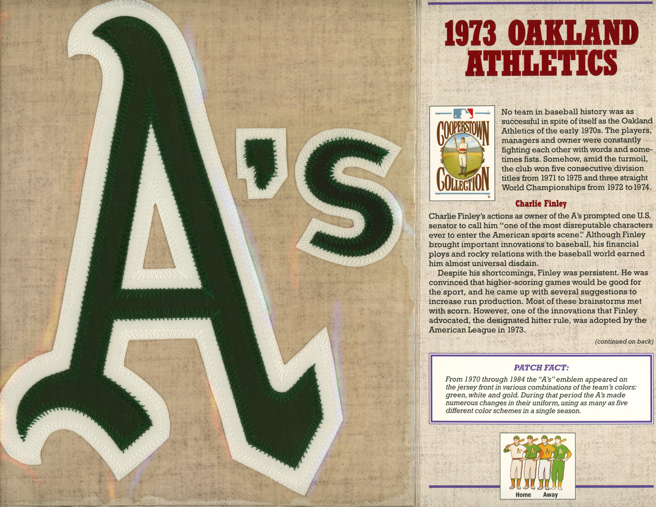 Oakland Athletics 1973 Patch Stat Card Cooperstown Willabee & Ward