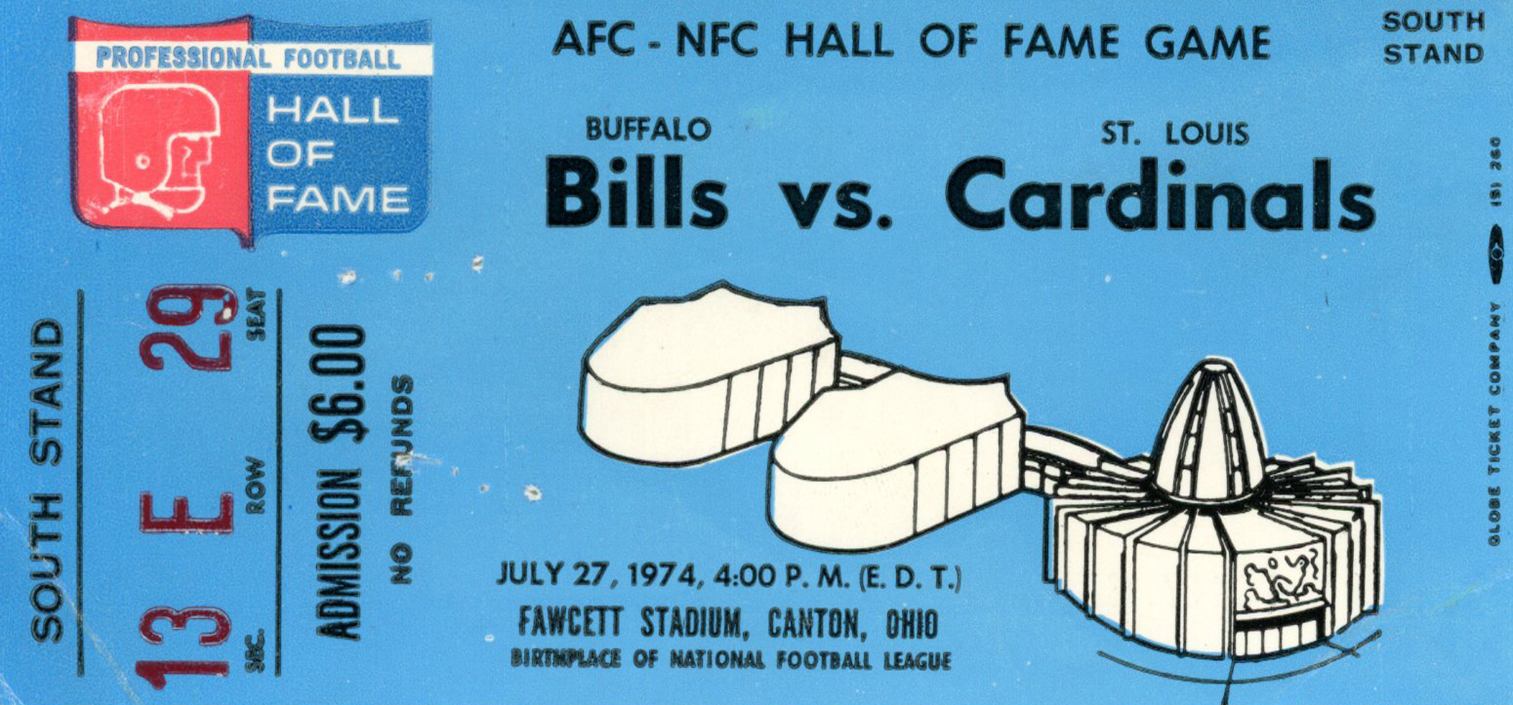 1974 Hall Of Fame Game Ticket Buffalo Bills vs St Louis Cardinals