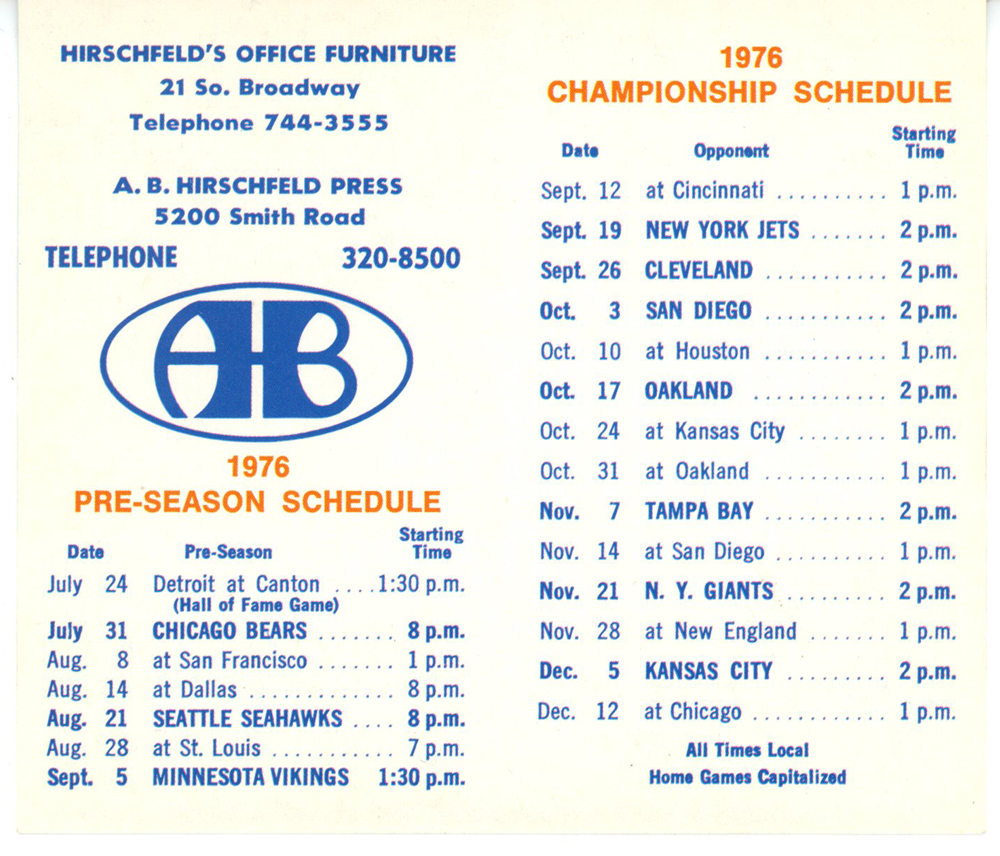 Denver Broncos 1976 Pocket Schedule